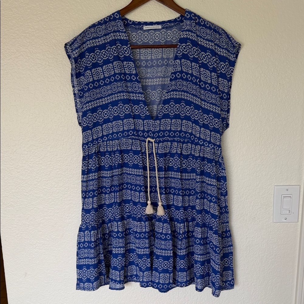Robin Piccone Blue and White Patterned Tunic beach cover up medium